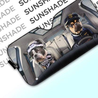 Gearhumans 3D Prisoner And Police Pugs Custom Car Auto Sunshade