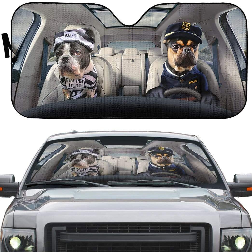 Gearhumans 3D Prisoner And Police Pugs Custom Car Auto Sunshade
