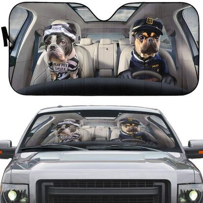 Gearhumans 3D Prisoner And Police Pugs Custom Car Auto Sunshade