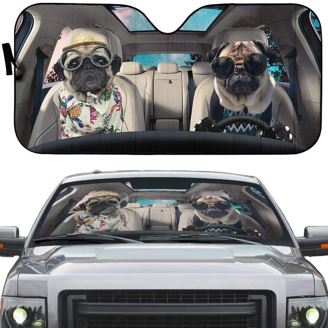 Gearhumans 3D Pug Couple Dogs Custom Car Auto Sunshade