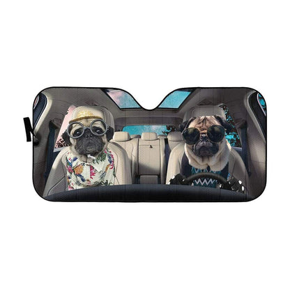 Gearhumans 3D Pug Couple Dogs Custom Car Auto Sunshade