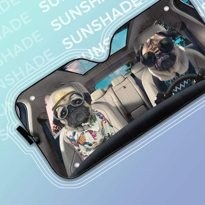 Gearhumans 3D Pug Couple Dogs Custom Car Auto Sunshade