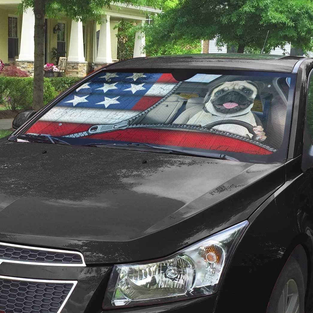 Gearhumans 3D Pug Flag Custom Car Auto Sunshade