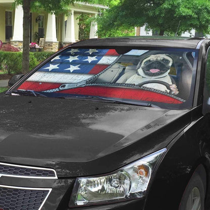 Gearhumans 3D Pug Flag Custom Car Auto Sunshade