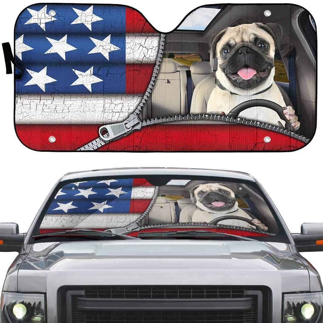 Gearhumans 3D Pug Flag Custom Car Auto Sunshade