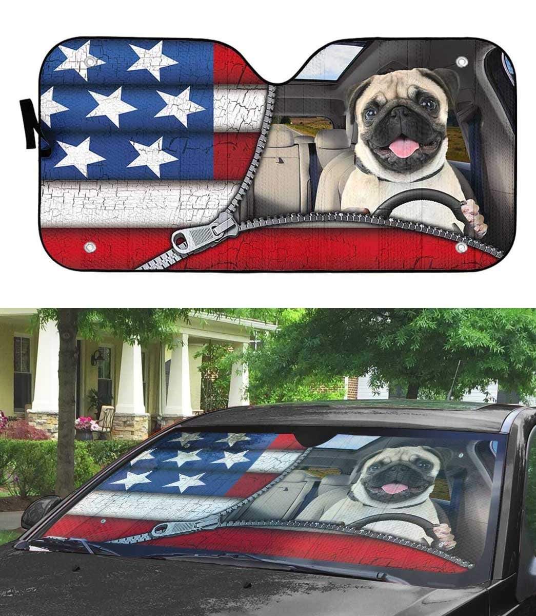 Gearhumans 3D Pug Flag Custom Car Auto Sunshade