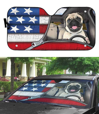 Gearhumans 3D Pug Flag Custom Car Auto Sunshade