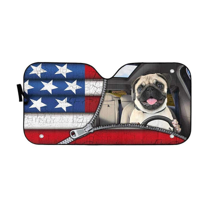 Gearhumans 3D Pug Flag Custom Car Auto Sunshade