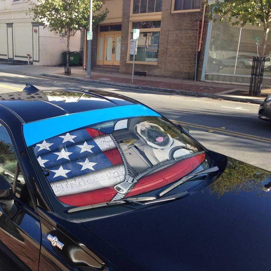 Gearhumans 3D Pug Flag Custom Car Auto Sunshade