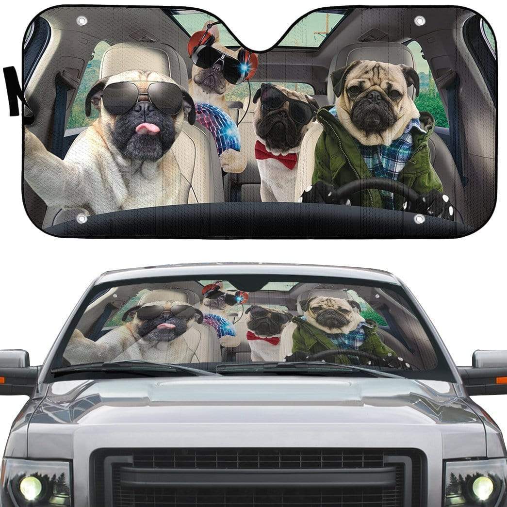 Gearhumans 3D Pug Gang Selfie Custom Car Auto Sunshade