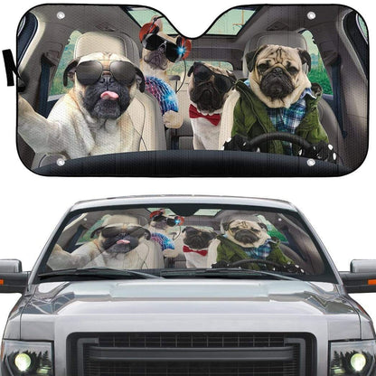 Gearhumans 3D Pug Gang Selfie Custom Car Auto Sunshade