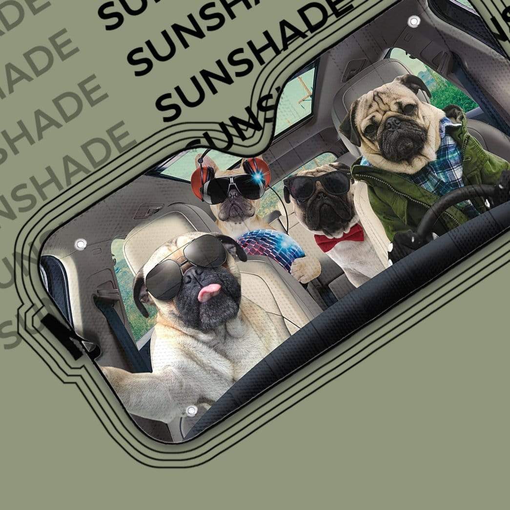 Gearhumans 3D Pug Gang Selfie Custom Car Auto Sunshade