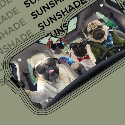 Gearhumans 3D Pug Gang Selfie Custom Car Auto Sunshade