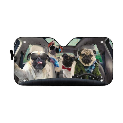 Gearhumans 3D Pug Gang Selfie Custom Car Auto Sunshade