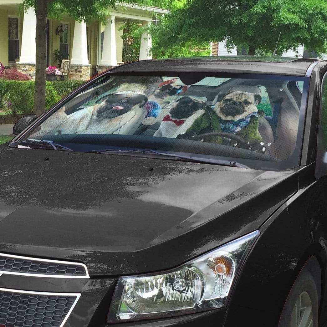 Gearhumans 3D Pug Gang Selfie Custom Car Auto Sunshade