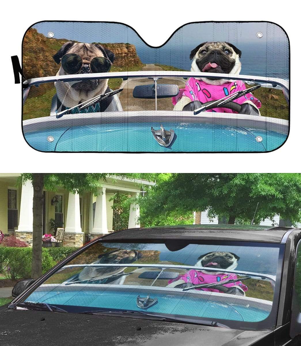 Gearhumans 3D Pugs Driving Roadster Custom Car Auto Sunshade