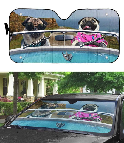 Gearhumans 3D Pugs Driving Roadster Custom Car Auto Sunshade