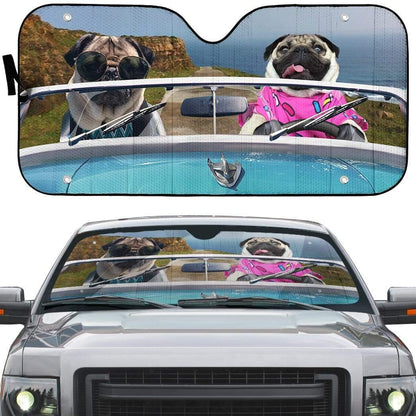 Gearhumans 3D Pugs Driving Roadster Custom Car Auto Sunshade
