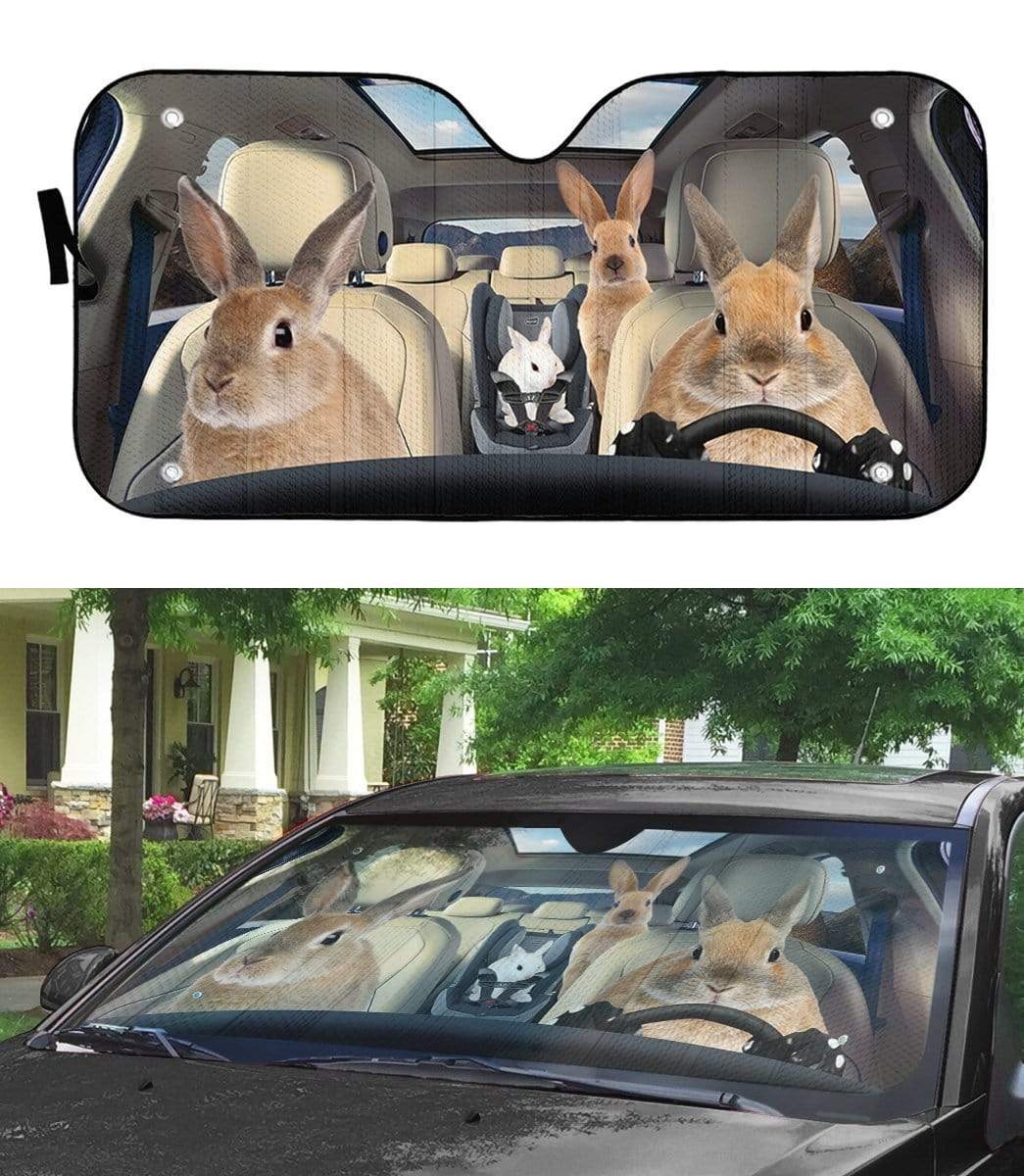 Gearhumans 3D Rabbit Family Custom Car Auto Sunshade