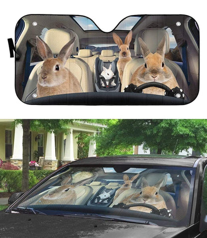 Gearhumans 3D Rabbit Family Custom Car Auto Sunshade