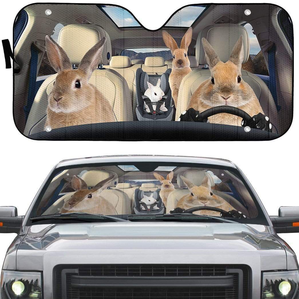 Gearhumans 3D Rabbit Family Custom Car Auto Sunshade