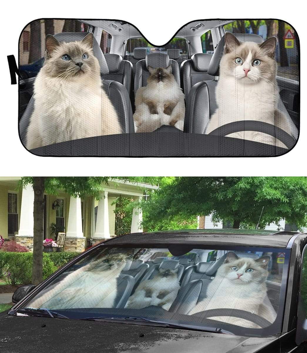 Gearhumans 3D Ragdoll Cat Family Custom Car Auto Sunshade