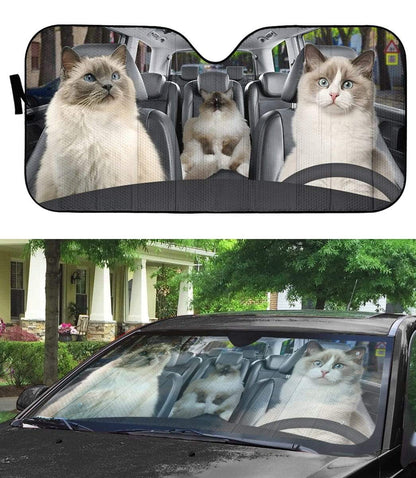 Gearhumans 3D Ragdoll Cat Family Custom Car Auto Sunshade