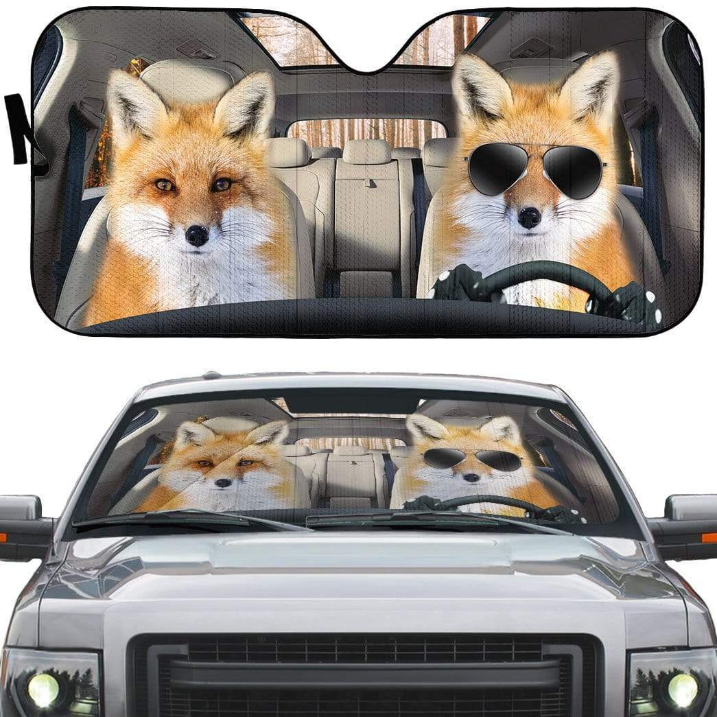 Gearhumans 3D Red Fox Couple Custom Car Auto Sunshade