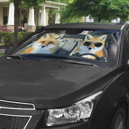 Gearhumans 3D Red Fox Couple Custom Car Auto Sunshade