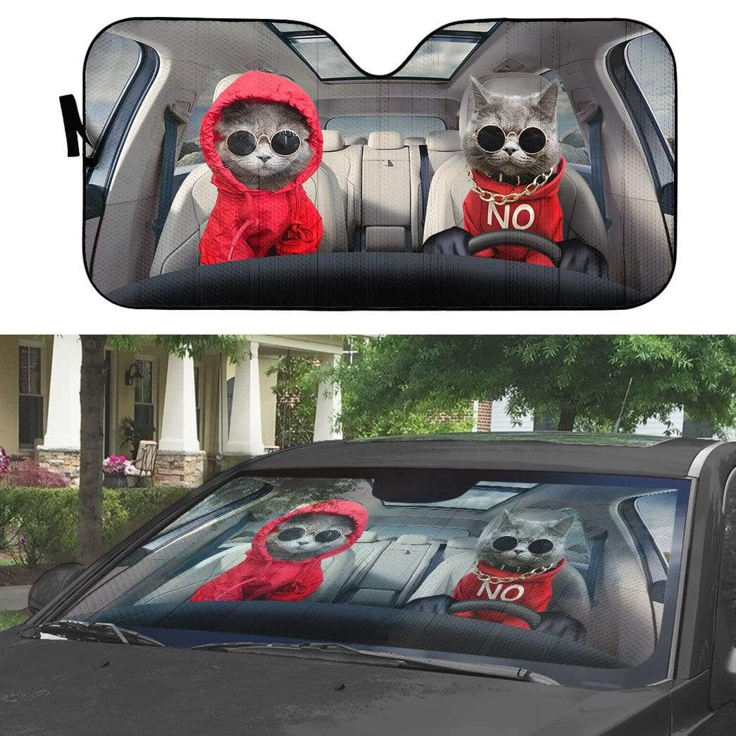 Gearhumans 3D Red Hoodie Chartreux Cats Custom Car Auto Sunshade
