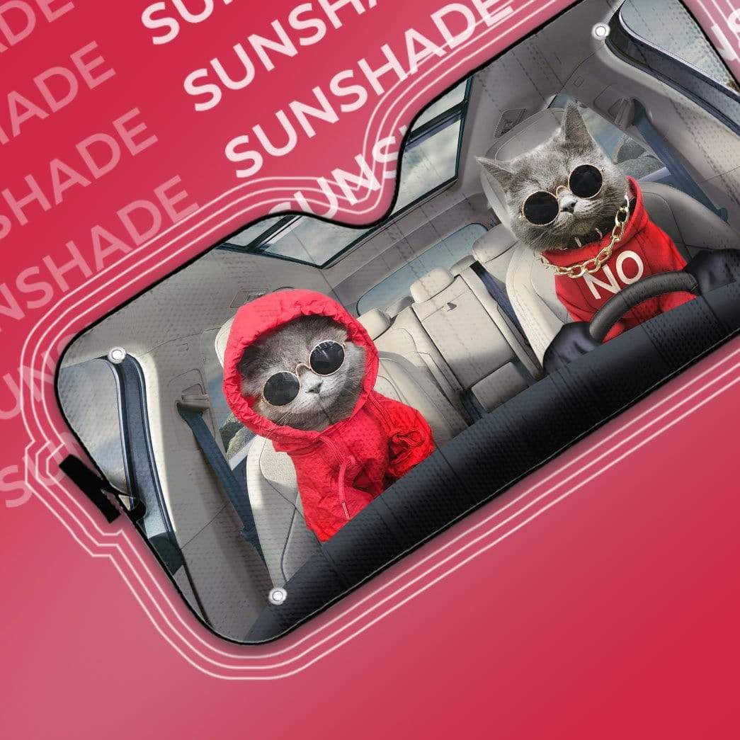 Gearhumans 3D Red Hoodie Chartreux Cats Custom Car Auto Sunshade