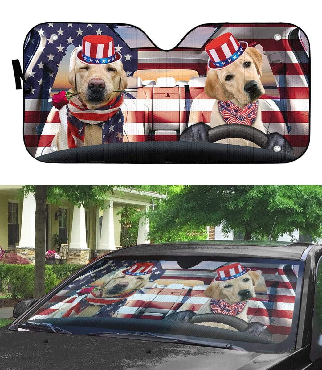 Gearhumans 3D Retriever Puppy on Indepedence Day Custom Car Auto Sunshade