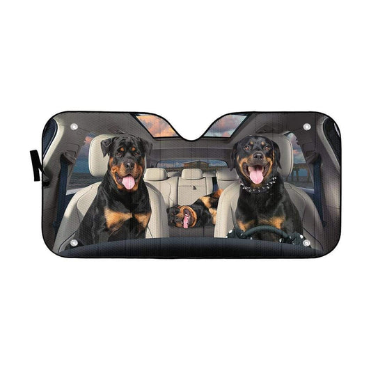 Gearhumans 3D Rottweiler Family Custom Car Auto Sunshade