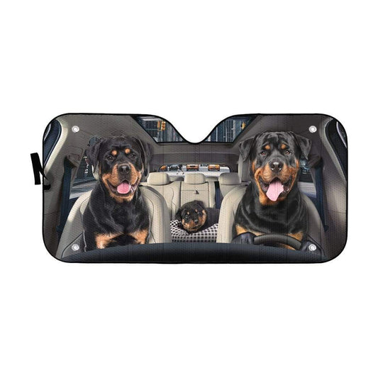 Gearhumans 3D Rottweiler Family Custom Car Auto Sunshade