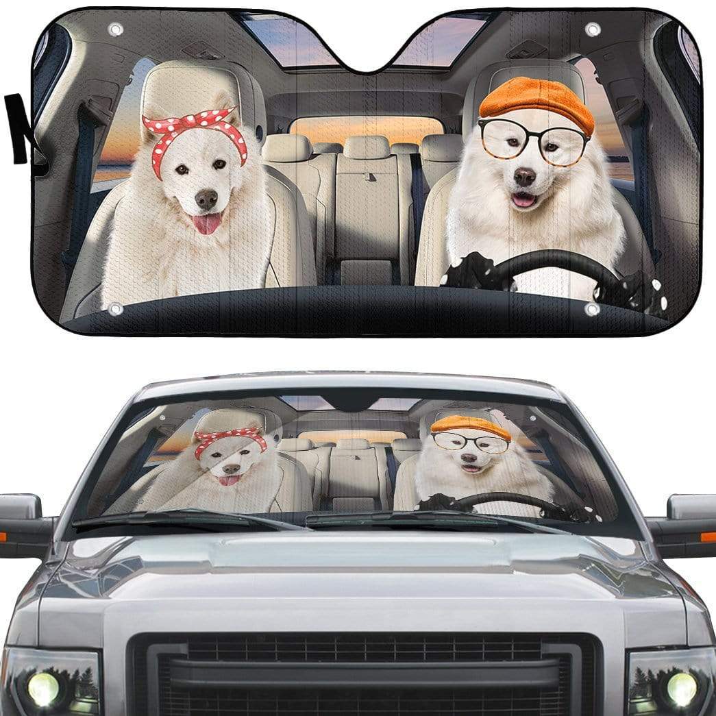 Gearhumans 3D Samoyed Dogs Custom Car Auto Sunshade