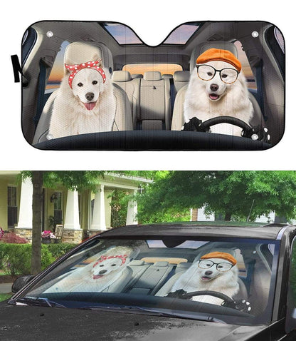 Gearhumans 3D Samoyed Dogs Custom Car Auto Sunshade