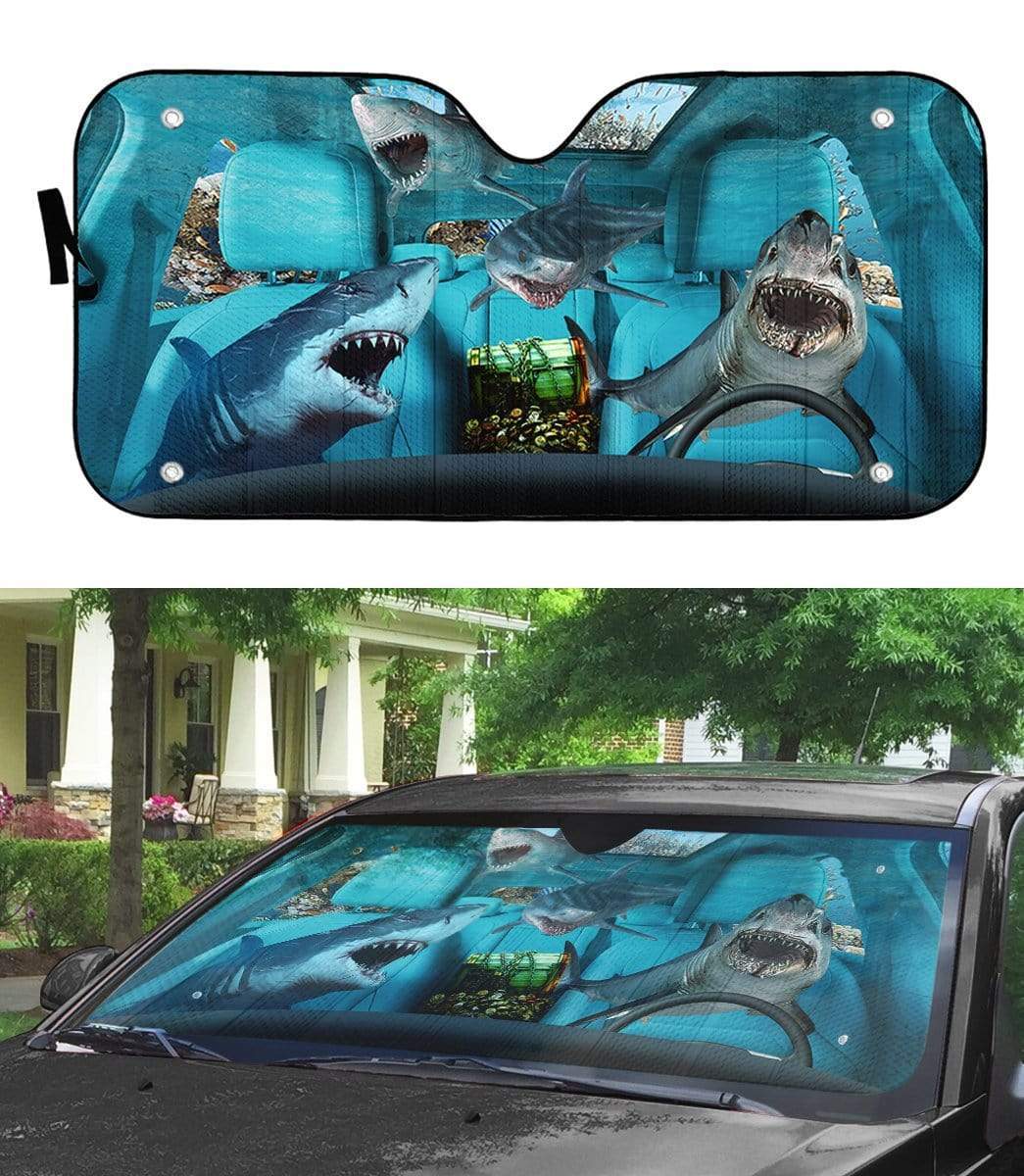 Gearhumans 3D Shark Custom Car Auto Sunshade Custom Car Auto Sunshade