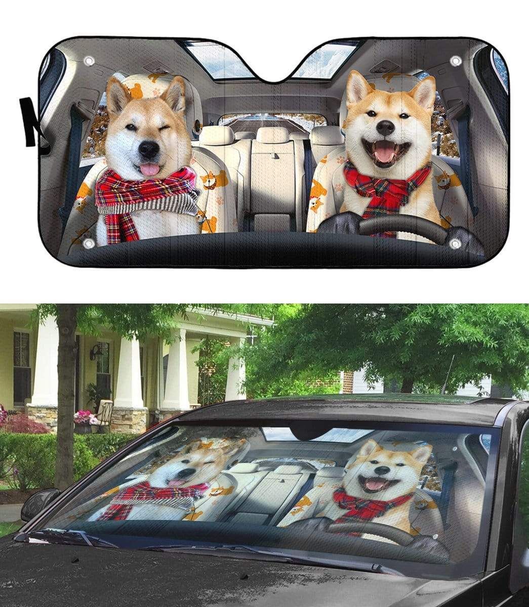 Gearhumans 3D Shiba Pinic Time Auto Sunshade