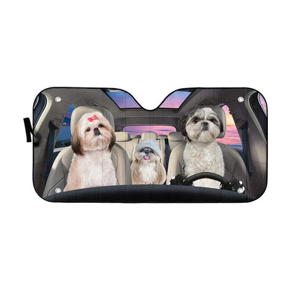 Gearhumans 3D Shih Tzu Dogs Custom Car Auto Sunshade