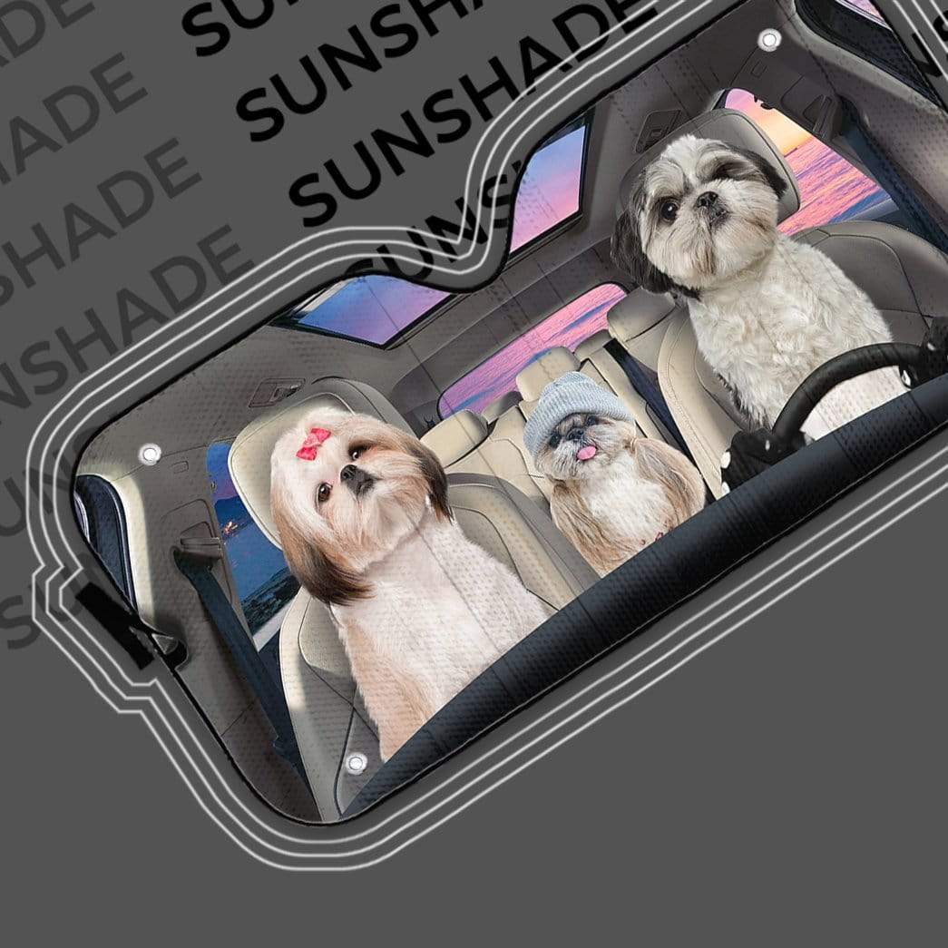 Gearhumans 3D Shih Tzu Dogs Custom Car Auto Sunshade
