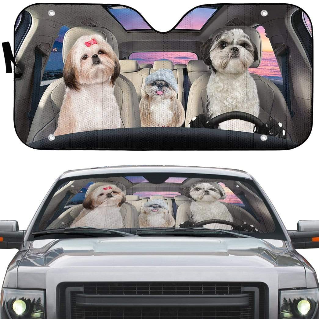 Gearhumans 3D Shih Tzu Dogs Custom Car Auto Sunshade