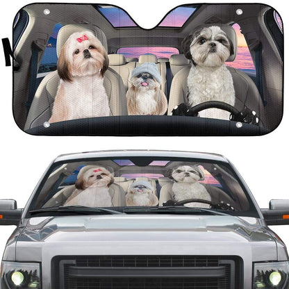 Gearhumans 3D Shih Tzu Dogs Custom Car Auto Sunshade