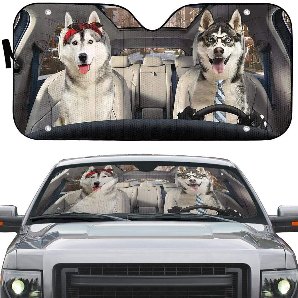 Gearhumans 3D Siberian Husky Dog Custom Car Auto Sunshade