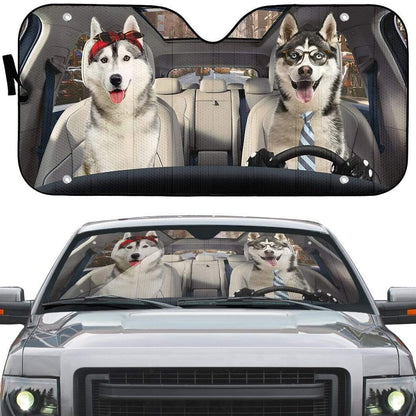 Gearhumans 3D Siberian Husky Dog Custom Car Auto Sunshade