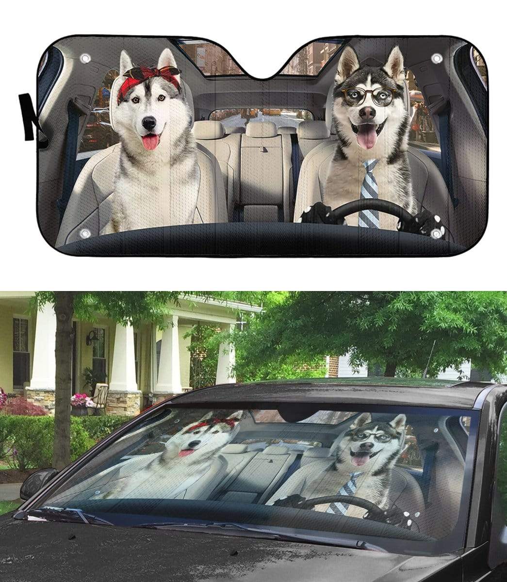 Gearhumans 3D Siberian Husky Dog Custom Car Auto Sunshade