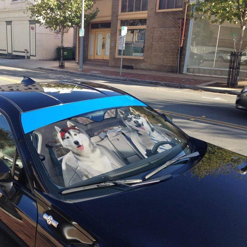 Gearhumans 3D Siberian Husky Dog Custom Car Auto Sunshade