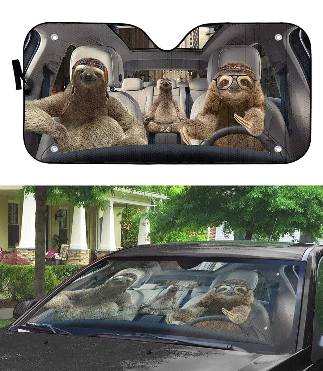 Gearhumans 3D Sloths Custom Car Auto Sunshade