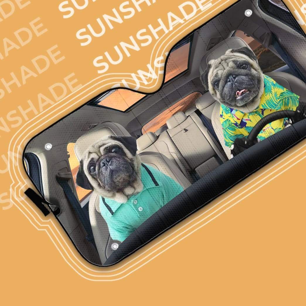 Gearhumans 3D Soulmate Friend Pugs Dog Couple Custom Car Auto Sunshade