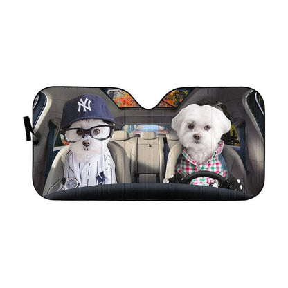 Gearhumans 3D Soulmate Friend Terrier Dogs In Car Custom Car Auto Sunshade
