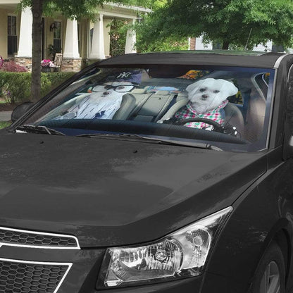 Gearhumans 3D Soulmate Friend Terrier Dogs In Car Custom Car Auto Sunshade